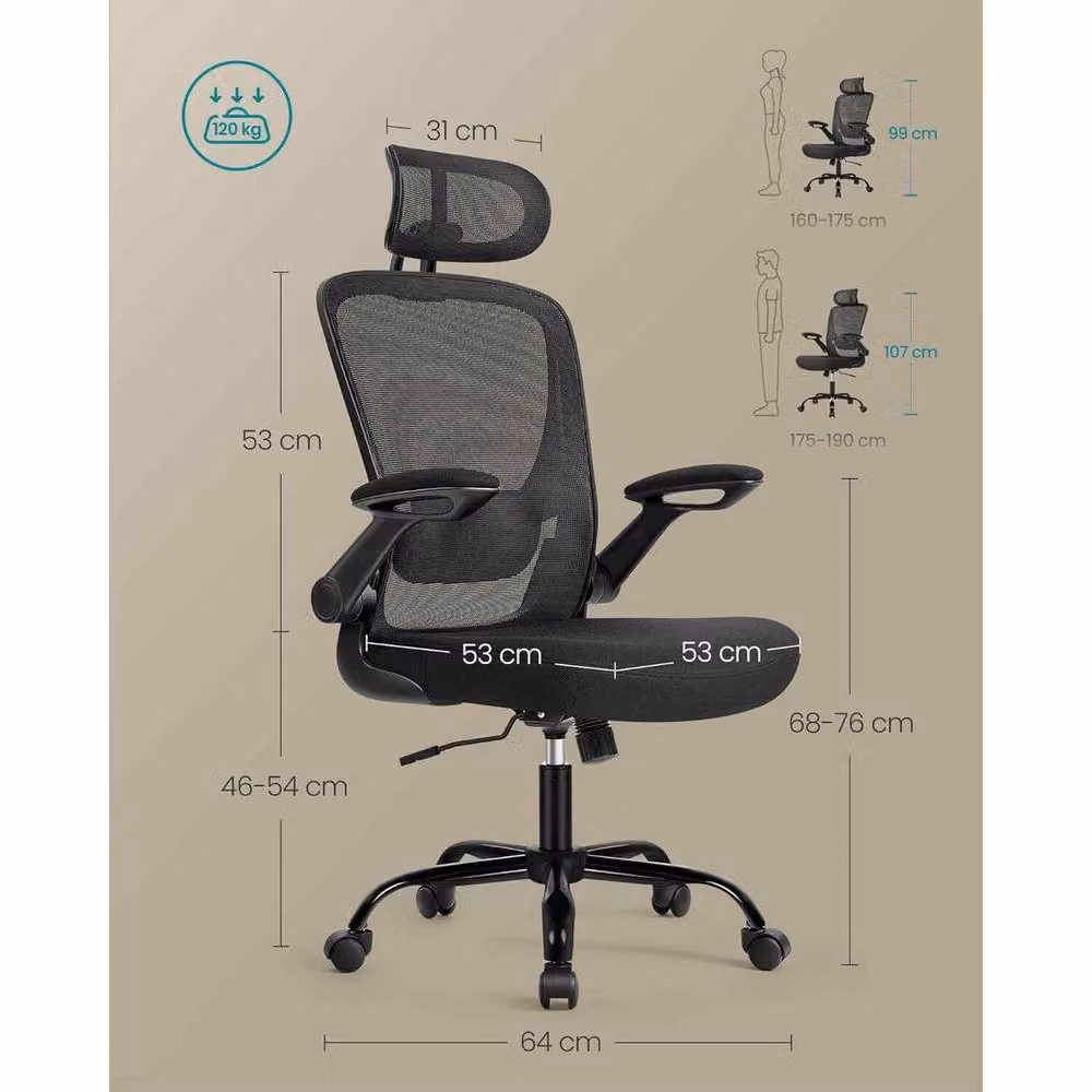 The Bazaarist Ergonomic Mesh Office Chair with Headrest in Jet Black – 3