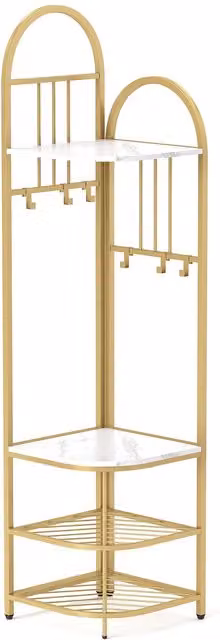 Costway Modern White and Gold Metal Hall Tree with Bench and Coat Shoe Rack