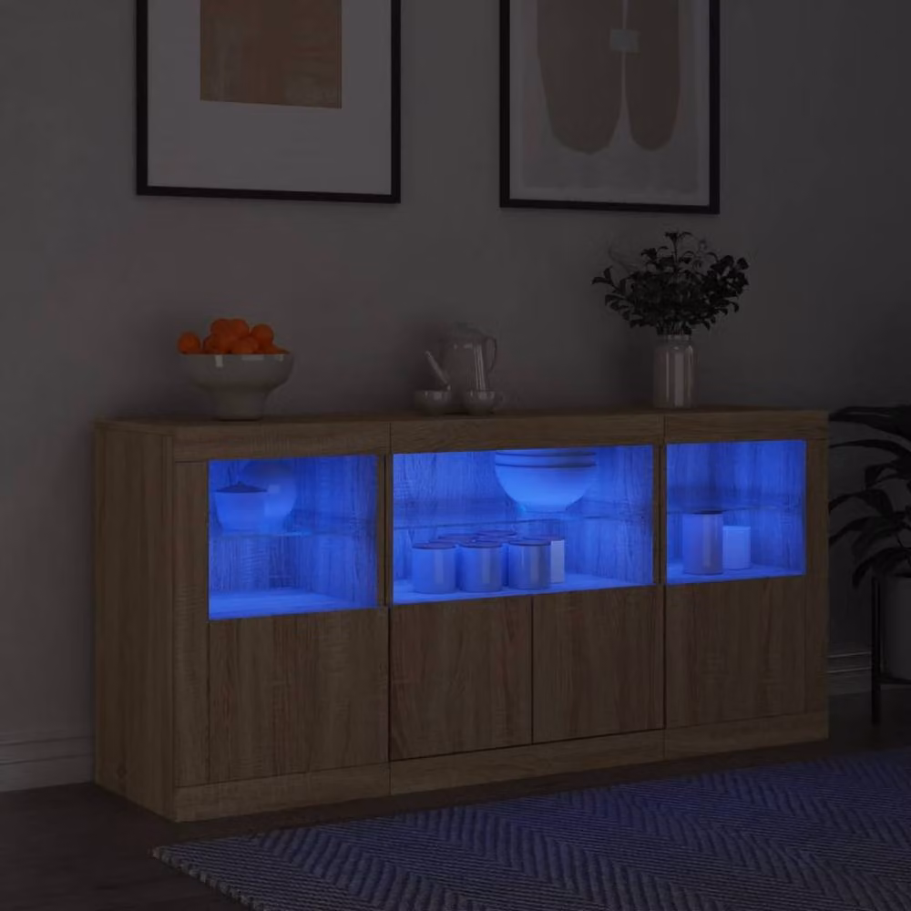 Berkfield Home Sonoma Oak Sideboard with Integrated LED Lights in Tan, W: 142.5 cm, D: 37 cm, H: 67 cm – 2