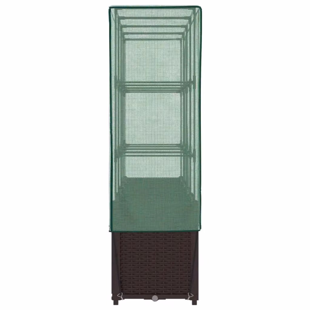 Berkfield Home Raised Bed with Greenhouse Cover in Brown Rattan Look, W/D/H: 160 x 40 x 153 cm – 4