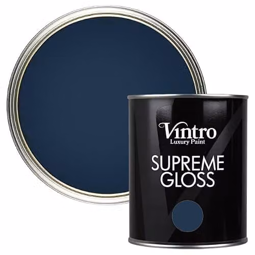 Vintro High Gloss Water Based Paint for Interior and Exterior Use on Walls, Wood and Trim, Blacky/Blue - Nightfall, 1 l