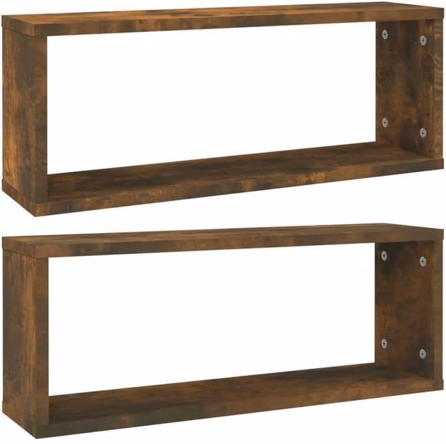 Berkfield Home Wall Cube Shelves, 2 Piece Set in Smoked Oak Brown, W: 60 cm, D: 15 cm, H: 23 cm