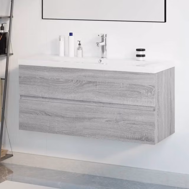 Berkfield Home Wall Mounted Bathroom Sink Cabinet with Built-in Basin in Grey Sonoma Engineered Wood – 1