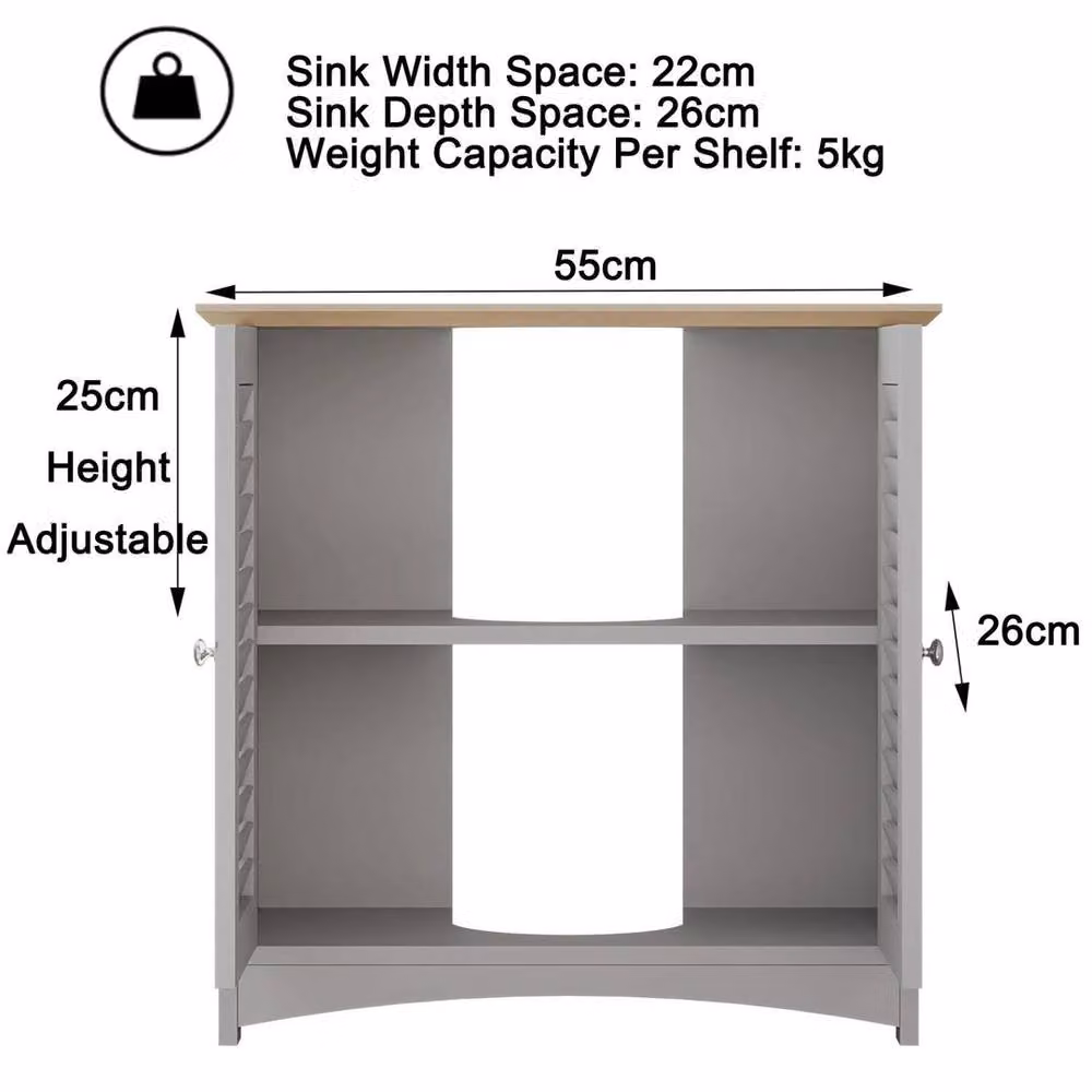 FORGEVIO Grey Freestanding Under Sink Bathroom Storage Cabinet with Hinged Doors and Internal Shelves – 2