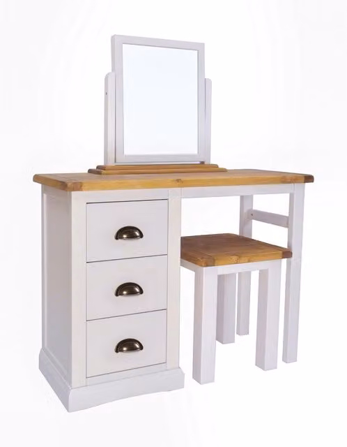 Cabinet Bits Loreo 3 Drawer Dressing Table Set in Light Grey with Brass Cup Handles