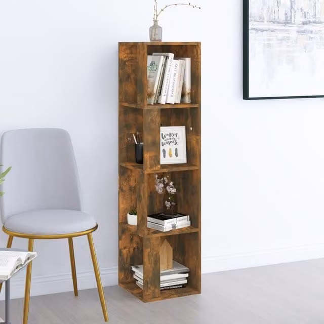 Berkfield Home Corner Cabinet in Smoked Oak Brown, W/D/H: 33 x 33 x 132 cm