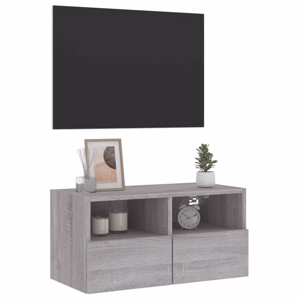 Berkfield Home Grey Sonoma Wall Mounted TV Cabinet with Internal Shelves and Hinged Doors W/D/H: 60 x 30 x 30 cm – 4