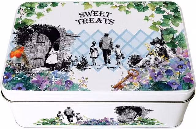 Purely Home The Secret Garden Small Rectangular Metal Tin in Multicoloured and White