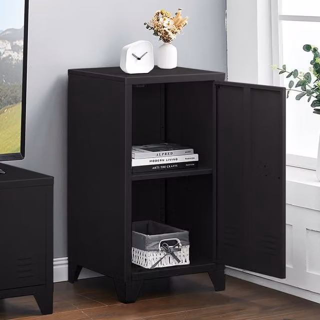 Livingandhome Modern Black Metal Single-Door Office Filing Cabinet with Adjustable Shelves