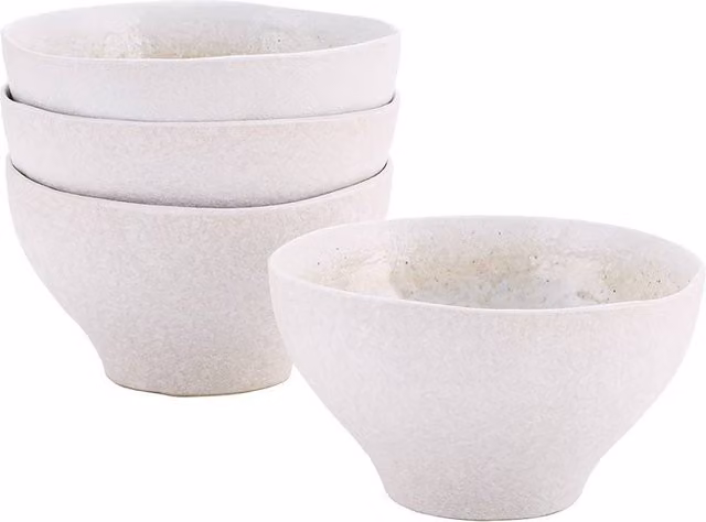 Stellar Mylor White Stoneware Cereal Bowl Set of 4, Diameter: 14 cm