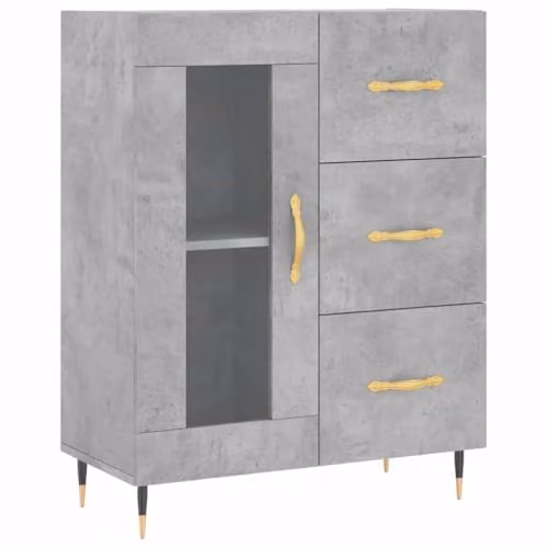 vidaXL Modern Sideboard and Storage Cabinet with Door and Drawers in Concrete Grey Engineered Wood, W/D/H: 90.0 x 27.9 x 69.5 cm – 1
