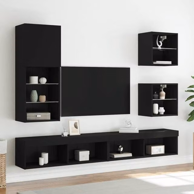 Berkfield Home Modern Black TV Cabinet with Integrated LED Lighting, W/D/H: 40.5 x 30 x 102 cm
