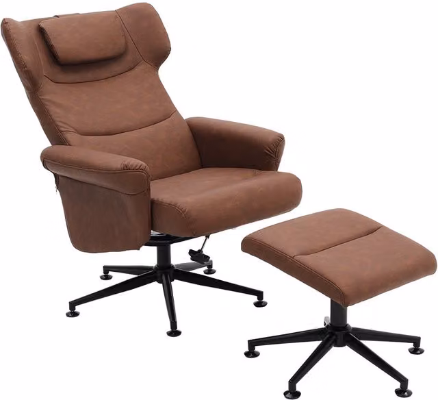 Livingandhome Brown Synthetic Leather Upholstered Swivel Recliner Chair with Ottoman