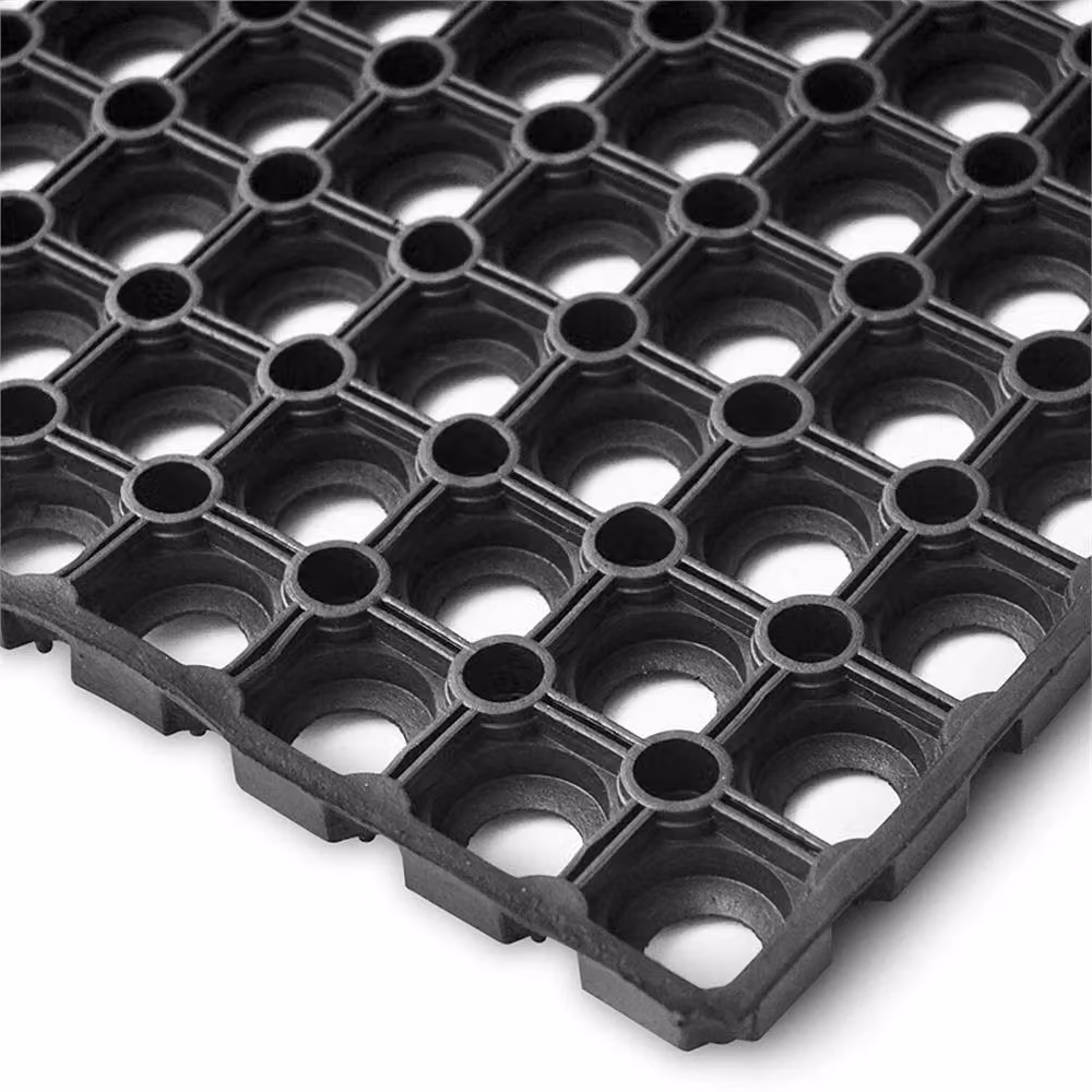 VOGREX Large Industrial Round Rubber Door Mat, Non-Slip and Weatherproof, Black, Diameter: 100 cm – 3