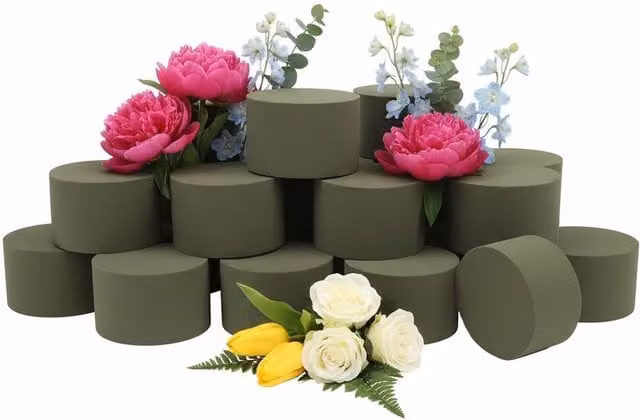 Ambassador 3 Pack Green Cylinder Floral Foam Discs, Diameter: 8 cm, Height: 5 cm