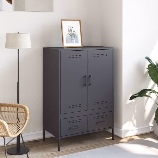Berkfield Home Anthracite Steel Highboard in Charcoal, W: 68 cm, D: 39 cm, H: 101.5 cm – 1