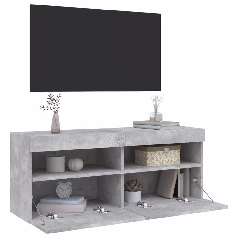 Berkfield Home TV Wall Cabinet with LED Lights in Concrete Grey, W/D/H: 100 x 30 x 40 cm – 5