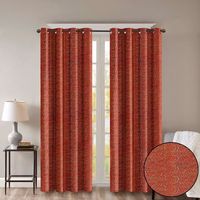 Roseley Floral Fabric Eyelet Curtains in Orange and Red