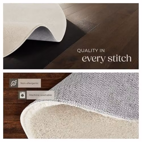 tectake Zonelle Round Fluffy Rug in Beige, Allergy-Friendly and Washable, Diameter: 120 cm – 5