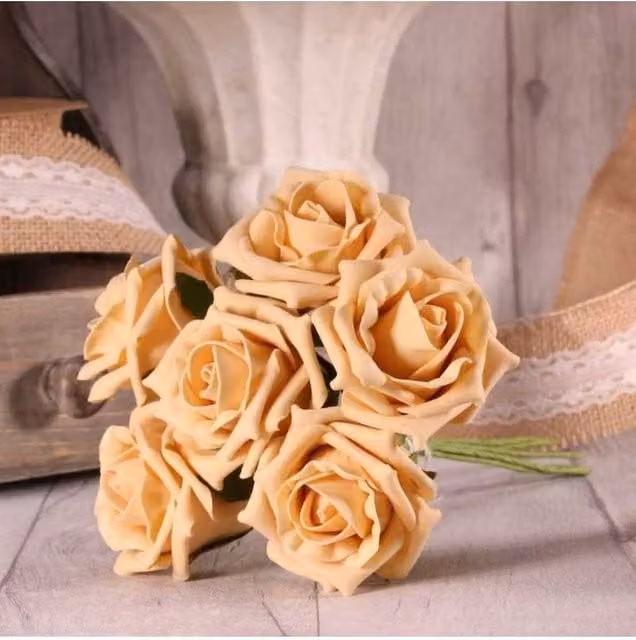 KDMD Pack of 3 Cream Foam Tea Rose Bunches in White and Beige – 1