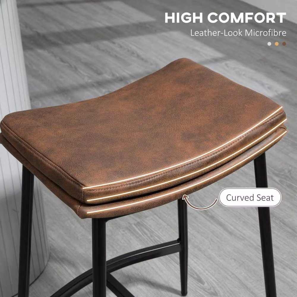 Wyld Haus Noveha Set of 2 Industrial Bar Stools in Brown Microfiber and Black Metal, H 68.5 x W 38.5 x D 48.5 cm – 5