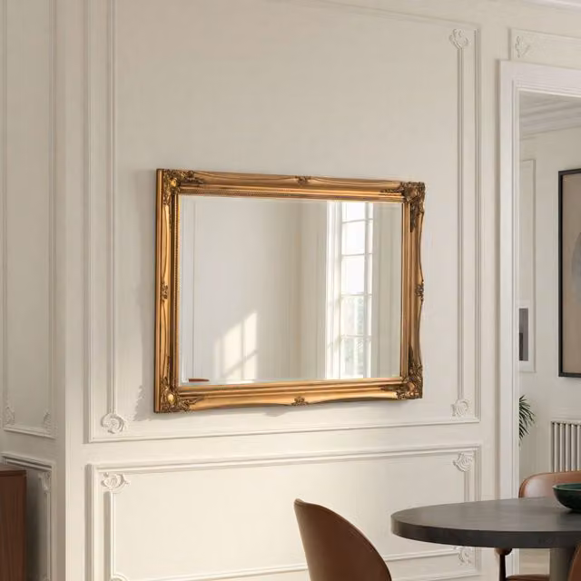 Yearn Classic French Style Carved Rectangular Wall Mirror in Gold, W: 90 cm, H: 65 cm