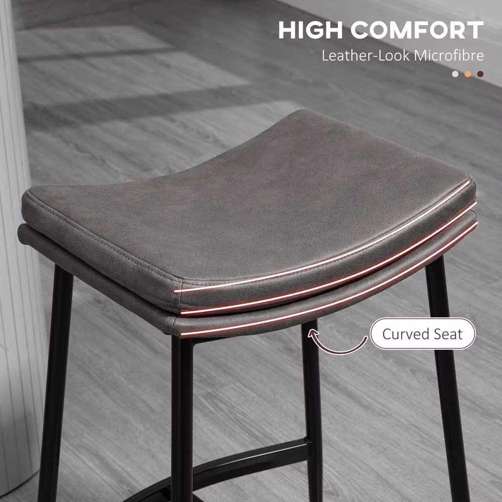 ERGOVEXA Industrial Faux Leather Bar Stools, Set of 2, Grey, H 68.5 x W 38.5 x D 48.5 cm – 5