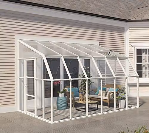 Palram Lean To Greenhouse Sun Room in White, W257 x D384 x H266 cm – 2