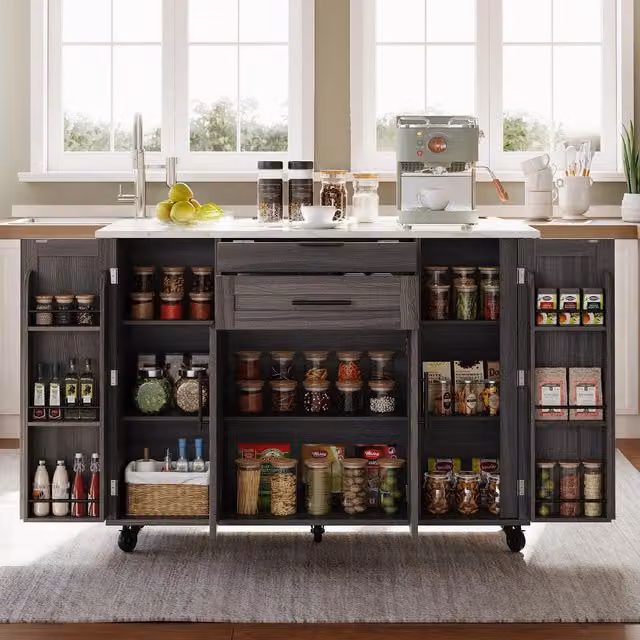 Aosom UK Grey Kitchen Trolley with Fold-Out Worktop and Lockable Castors, W/D/H: 70 x 136 x 92 cm
