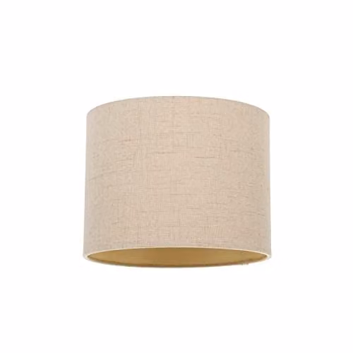 Happy Homewares Taupe Textured Linen Fabric Drum Lamp Shade with Matching Inner Satin Lining, W/D/H: 15 x 15 x 20 cm – 1