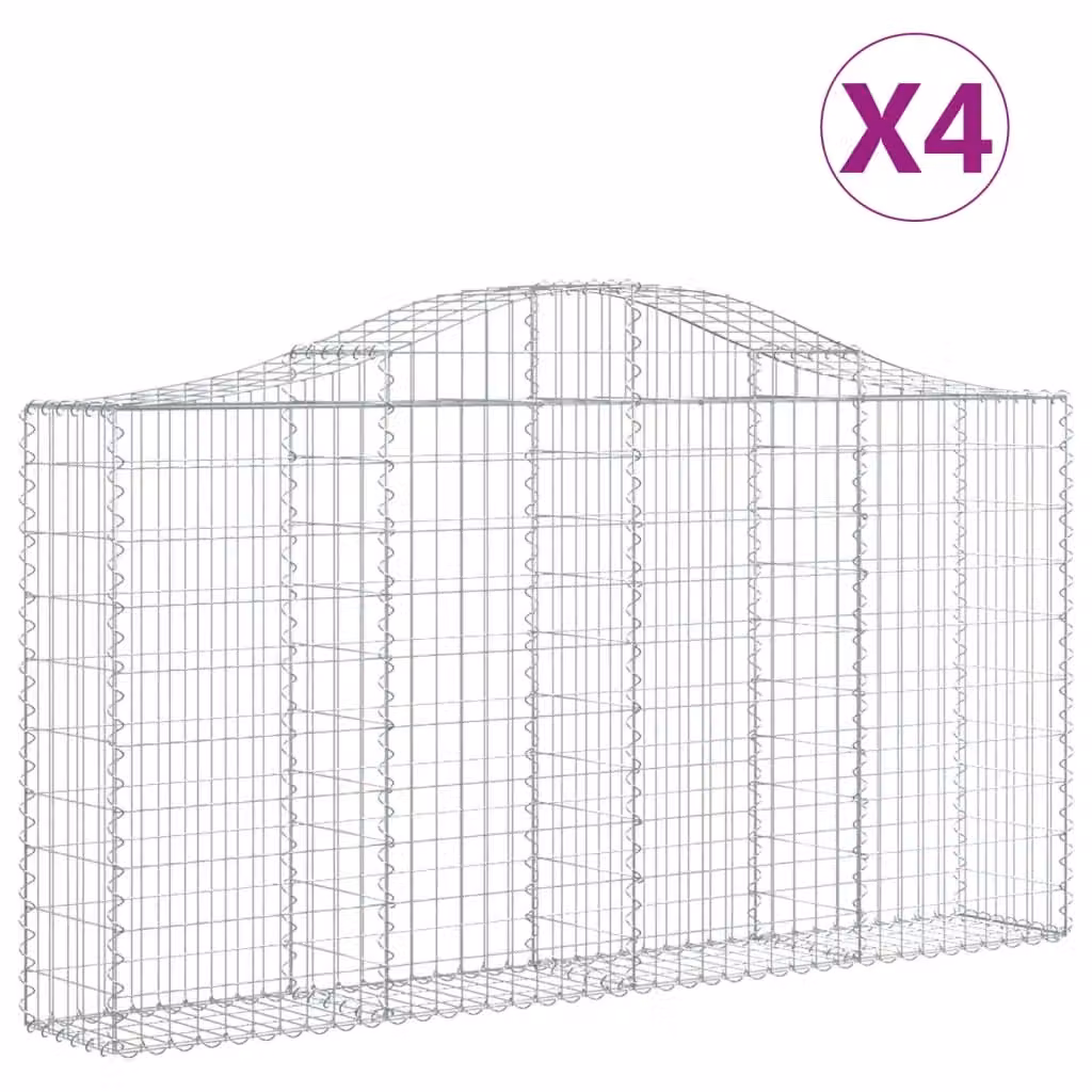Berkfield Home Arched Gabion Baskets, 4 Piece Set, Silver Galvanised Steel, W: 200 cm, D: 30 cm, H: 100-120 cm – 2