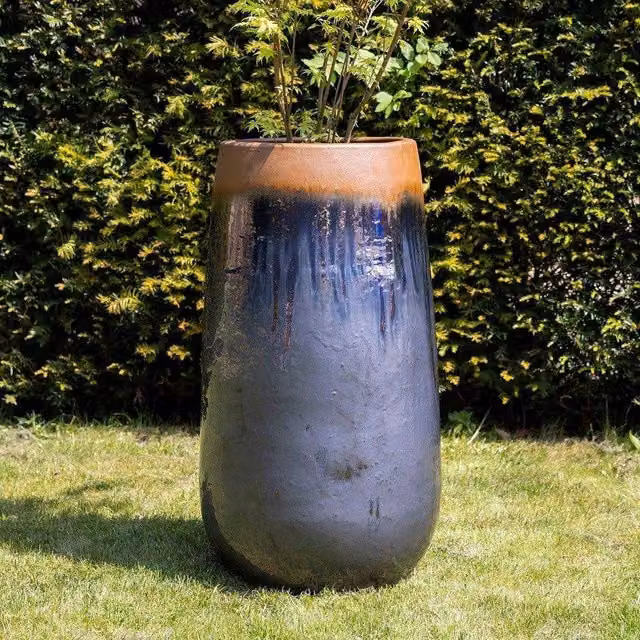 Primrose Terracotta Tall Round Planter in Grey and Blue, Height: 75 cm – 2