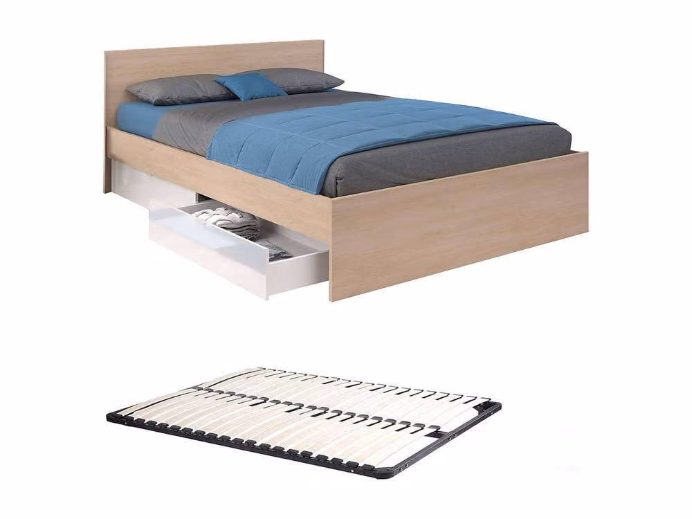 Vente-unique Double Bed with 2 Drawers in White, W/D/H: 160 x 200 x 69 cm – 2