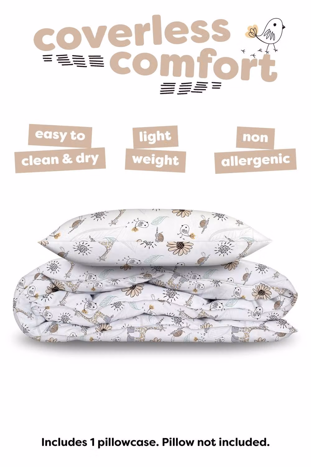 Slumberdown Kids Reversible Animal Print 4.5 Tog Coverless Duvet and Pillowcase Set, Multicolour, Single – 5