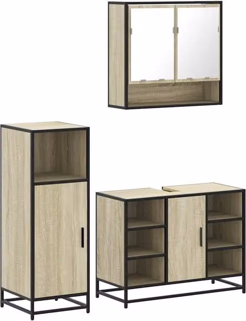 Berkfield Home 3 Piece Industrial Bathroom Furniture Set in Sonoma Oak Natural Finish