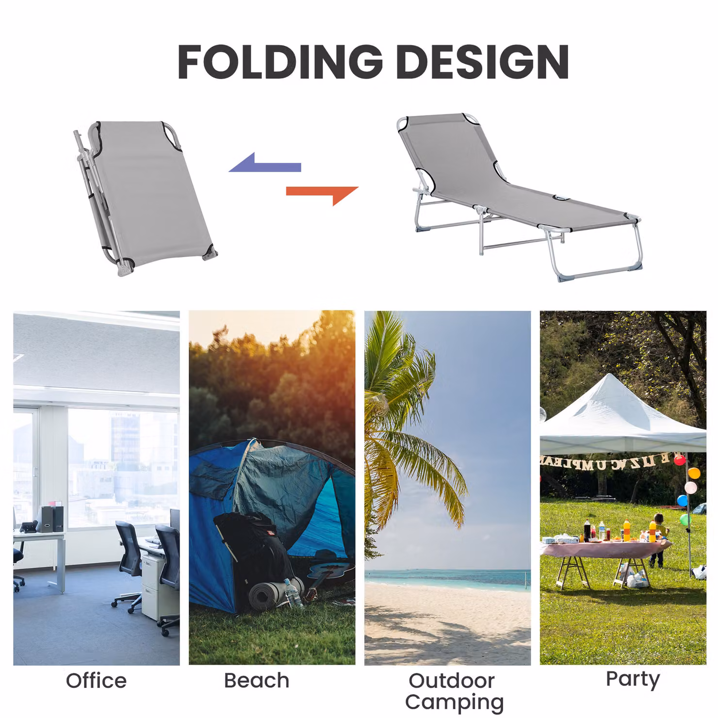 Outsunny Reclining Sun Lounger Chair in Grey with Adjustable Headrest and Textilene Fabric – 3