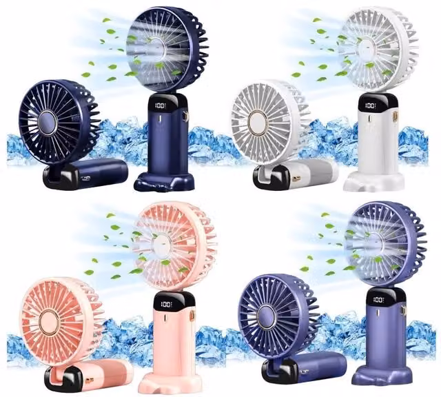 Dyzi 2-in-1 Portable Mini Handheld Desk Table Fan in Pink