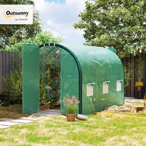Outsunny Green Walk-in Polytunnel Greenhouse with Hinged Doors and Windows – 2