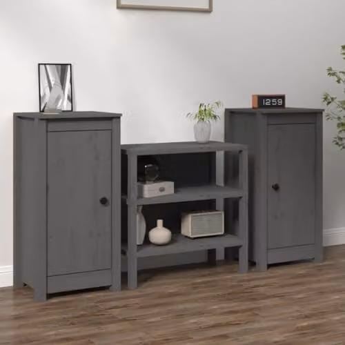 vidaXL Solid Pine Wood Sideboard Set in Grey – 2