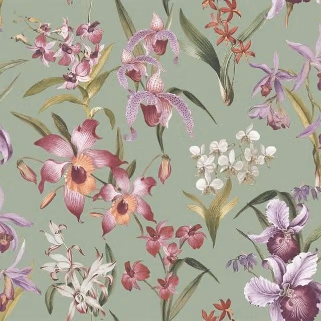 Rasch Maya Botanical Floral Wallpaper in Green Matt Finish