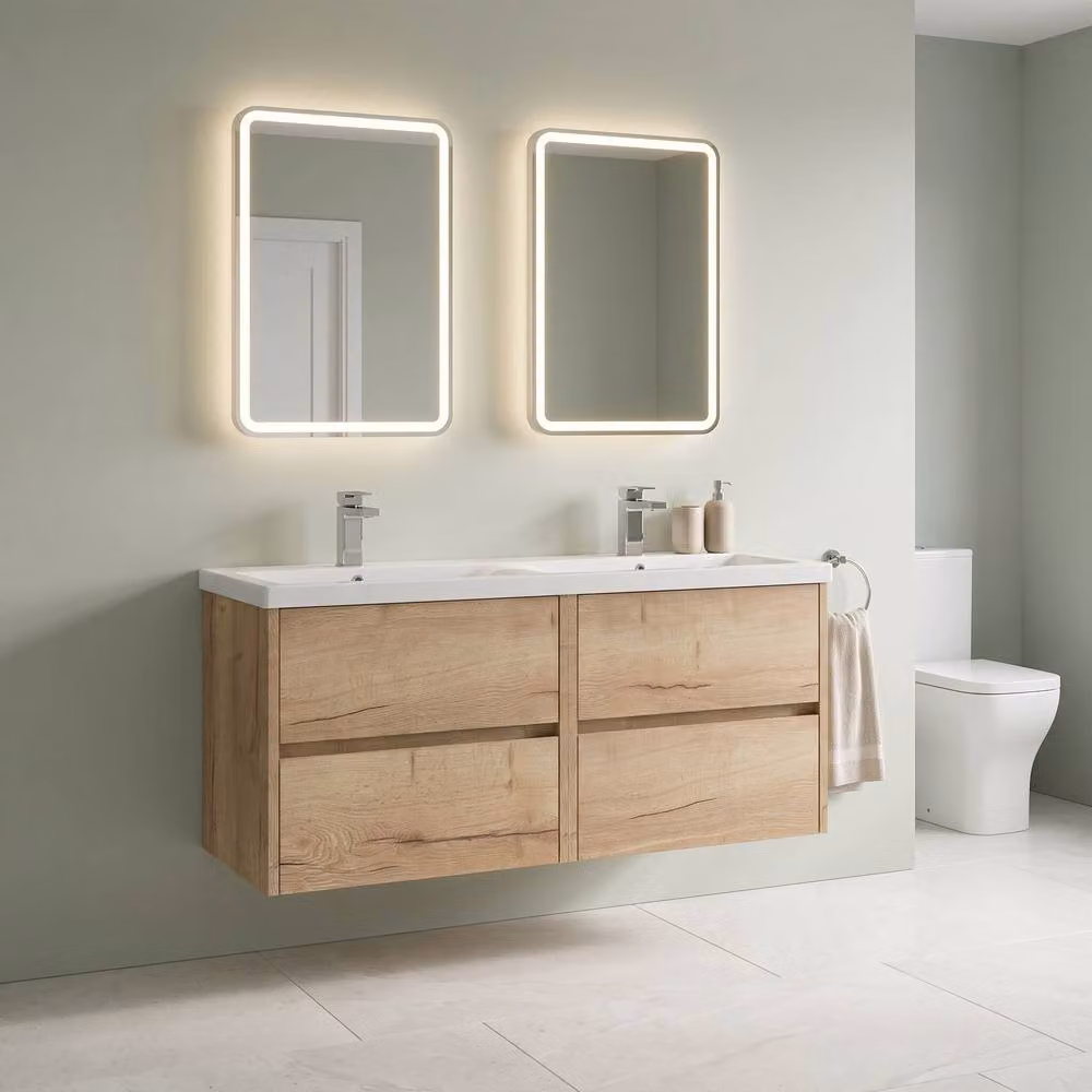 Balterley Chartley 4 Drawer Wall Hung Vanity Basin Unit, Autumn Oak, Brown, Width: 120 cm – 2