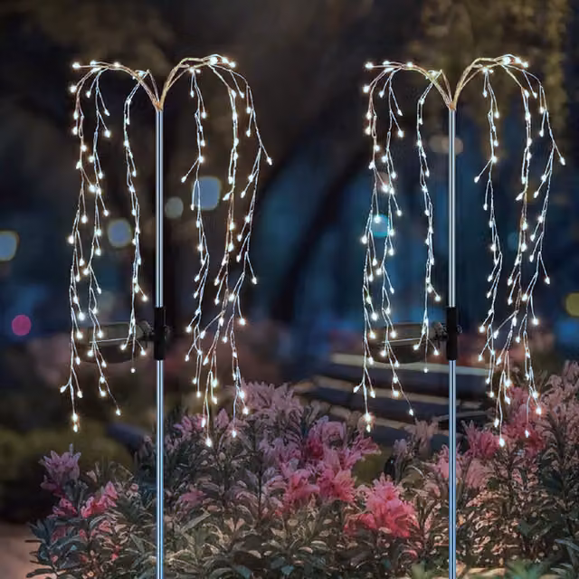 ExtraStar 120 LED Solar Willow Tree Garden Spike Light in White