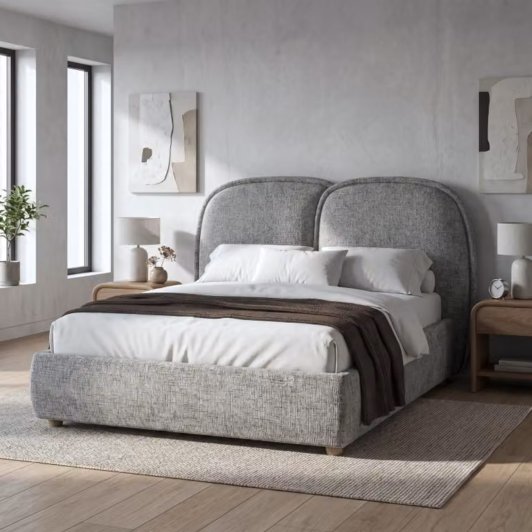Embracea Upholstered Bed Frame with Tall Headboard in Grey, Double (140 x 200 cm)
