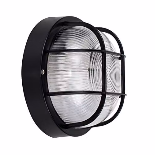 ValueLights Pendle Black Modern Round Outdoor Wall Bulkhead Light – 1
