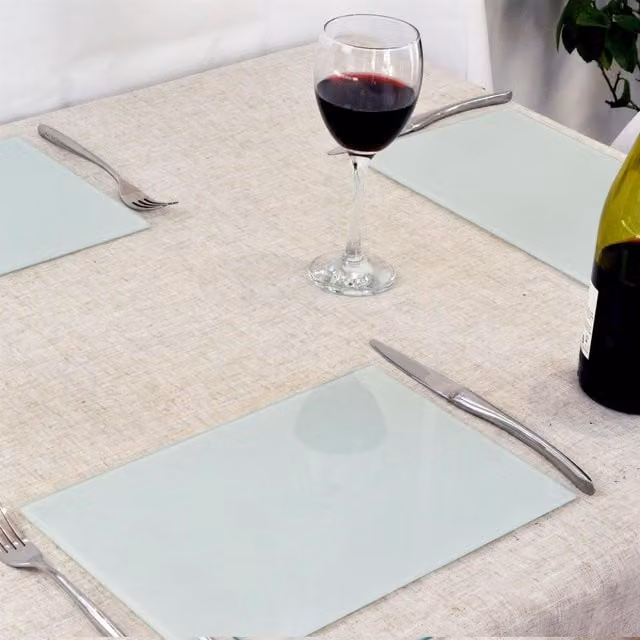 Harbour Housewares 12-Piece White Glass Placemats and Square Coasters Set, W: 30 cm, D: 20 cm