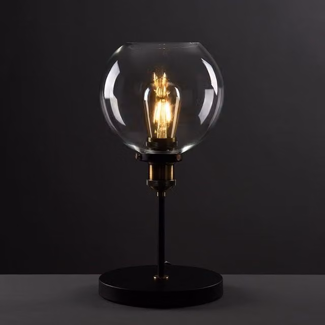 ValueLights Sheridan Pair of Industrial Glass Bowl Table Lamps with LED Bulbs, Black and Gold/Brass – 1
