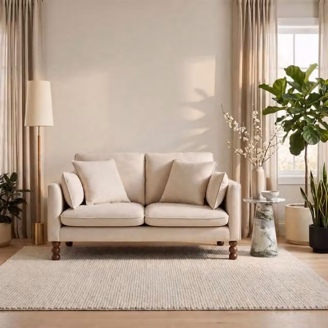 Furniturebox UK Monroe 2 Seater Chenille Fabric Sofa in Beige with Solid Wood Frame and Scatter Cushions