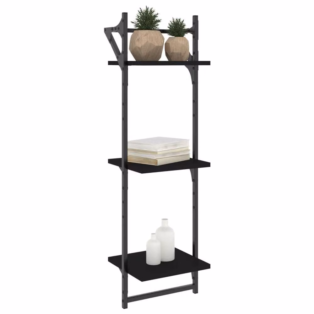 Berkfield Home 3-Tier Wall Mounted Shelves with Hanging Rods, 2 Pack, Black, W/D/H: 30 x 25 x 100 cm – 3