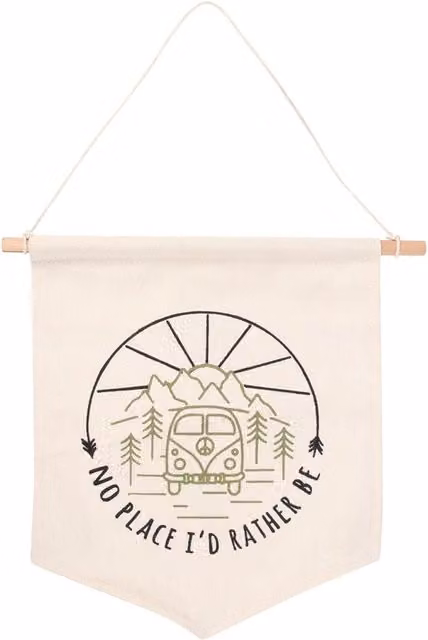 Kingsbury Gifts Happy Camper Retro Hanging Fabric Flag in White