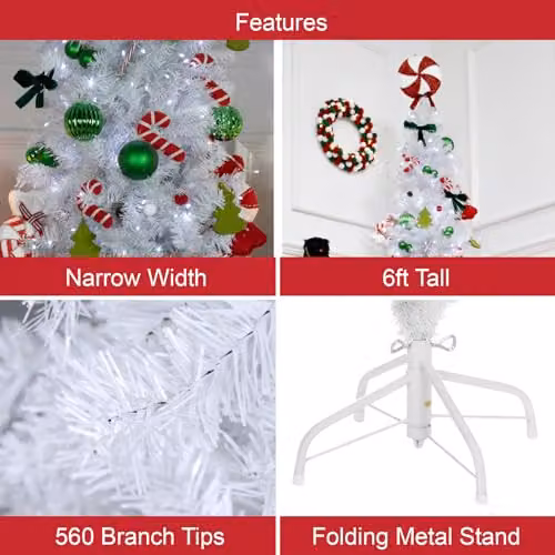 The Christmas Workshop 6ft Slimline White Artificial Christmas Tree with Metal Stand – 3